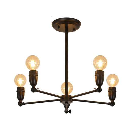 Modern Black 5-Light Industrial Chandelier with Adjustable Height – Farmhouse Sputnik Ceiling Lamp for Dining & Living Rooms