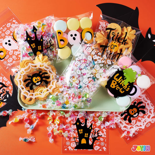 150-Pack Halloween Clear Cellophane Treat Bags – 6 Designs Transparent Candy & Cookie Bags for Party Favors & Trick-or-Treat