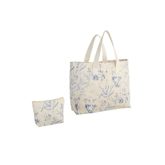 Women’s printed tote & pouch set – stylish canvas beach bag with matching cosmetic pouch for travel, shopping & daily use