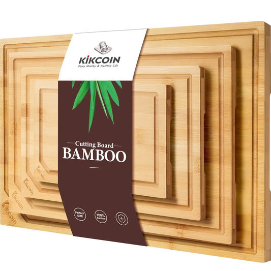 “4-Piece Extra Large Bamboo Cutting Board Set – Heavy Duty Kitchen Boards with Juice Groove & Inner Handles”