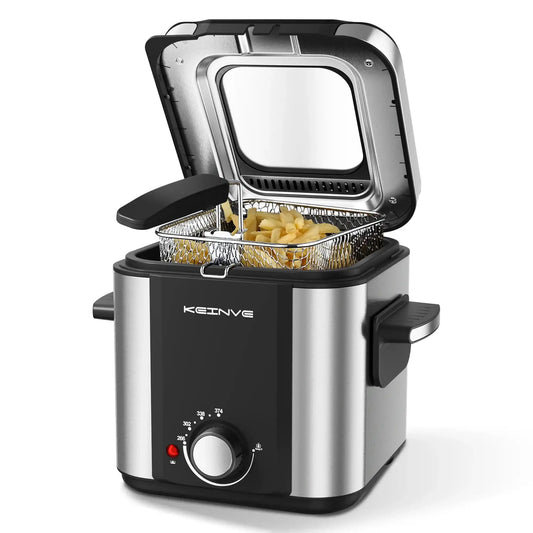 “Electric Mini Deep Fryer 1.5 L / 1.6 QT – Non-Stick Basket, Cool-Touch Sides”