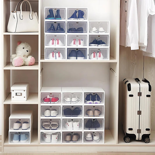 Dual-Frame Reinforced Transparent Shoe Boxes – Pack of 6 Stackable Flip-Lid Organisers