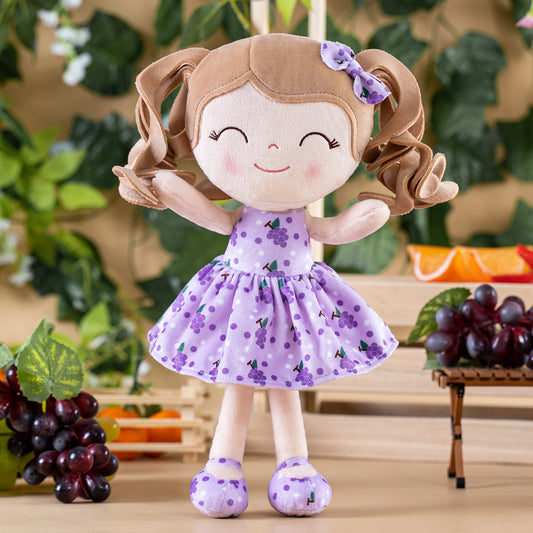 30cm Plush Baby Doll – Curly Hair Stuffed Fruit Toy in Grape Design, Soft Plush Doll for Kids’ Christmas & Birthday Gifts