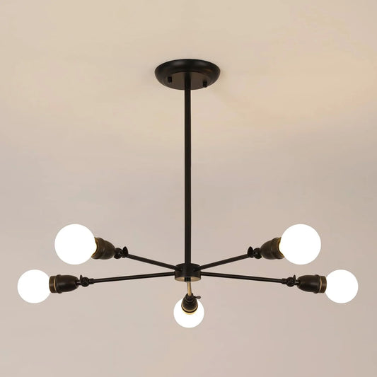 Modern Black 5-Light Industrial Chandelier with Adjustable Height – Farmhouse Sputnik Ceiling Lamp for Dining & Living Rooms