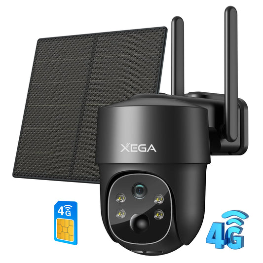 XEGA 4G LTE Solar PTZ Security Camera – 2K 3MP Wireless Surveillance with SIM Support, PIR AI Detection & 3-Color IR Night Vision