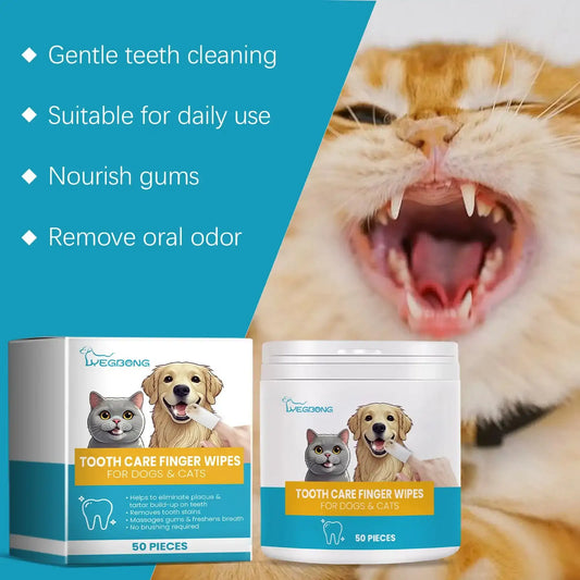 50-Piece Pet Dental Care Finger Wipes – Gentle Oral Care for Dogs & Cats