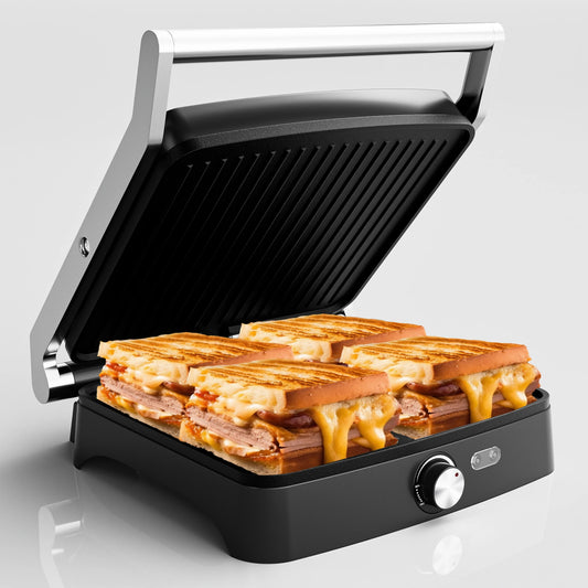 Panini Press Grill 4‑Slice – Indoor Sandwich Maker with Temperature Control, Non‑Stick Plates & 180° Opening 1200 W