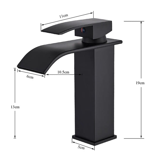 Matte Black Waterfall Basin Faucet – Deck‐Mounted Single Lever Brass Mixer Tap