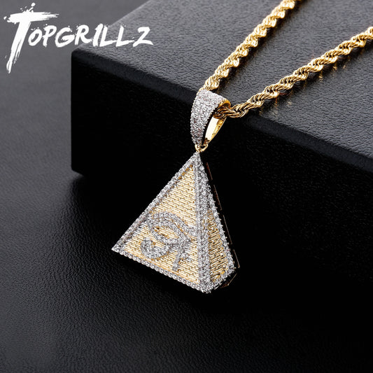 Hip Hop Gold-Plated Egyptian Pyramid Necklace – Eye of Horus Pendant with Iced-Out Zircon Detailing by Topgrillz