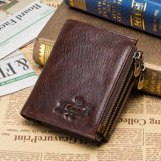 Men’s Genuine Leather RFID Wallet – Large Capacity Zipper Clutch with Coin Pocket & Card Holder