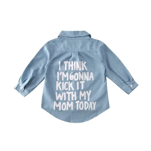 Toddler Girls’ Autumn Denim Shirt Jacket – Long Sleeve Letter Print Casual Top