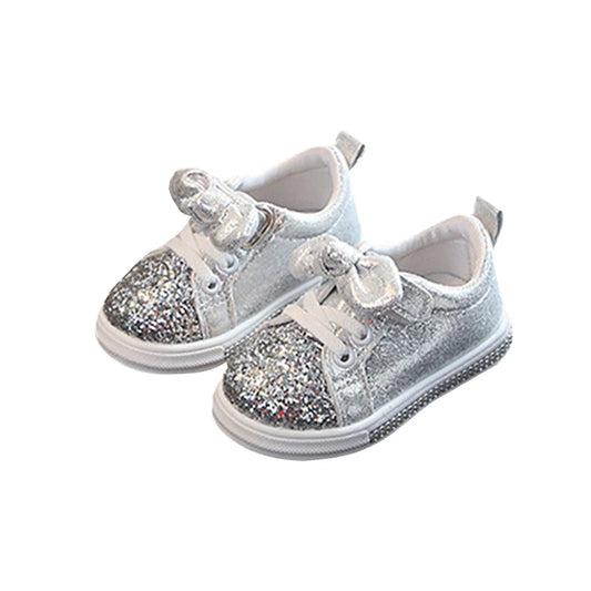 Lioraitiin Girls’ Soft Sole Sports Sneakers – Casual Kids’ Shoes with Sequins, Shiny Design & Cute Bowknot Accent