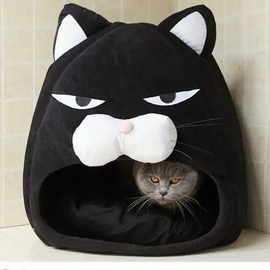 Foldable Soft Pet Nest & House for Cats & Small Dogs – Cartoon Design with Cushion