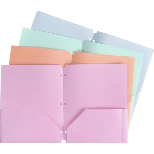 Pastel Colored Plastic Folders with Pockets – Heavy Duty 3-Ring 4-Pack for Documents 📁🌈