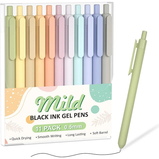 Retractable Soft Gel Ink Pens – 11 Pack, 0.5mm Fine Point Black Ink Cute Pens for School, Office & Journaling