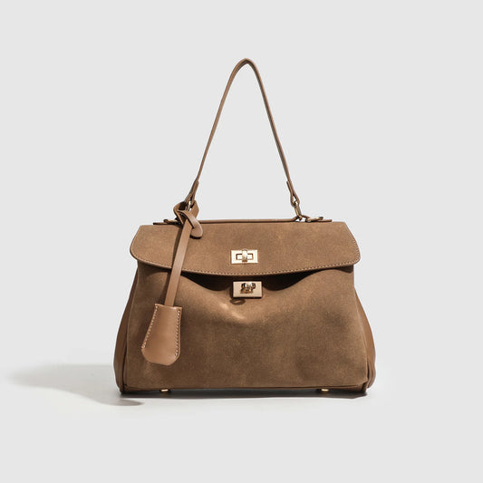 Suede Leather Luxury Tote Bag for Women – Large Capacity Shoulder & Messenger Satchel (Coffee)