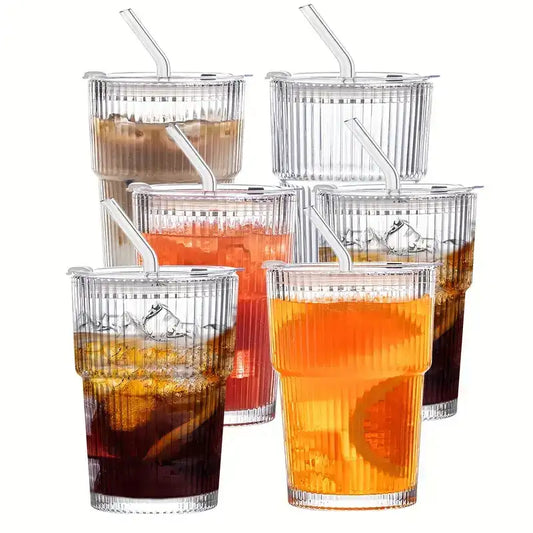 “12oz Iced Coffee Cups with Lids & Straws – 6-Pack Reusable Non-Fragile Drinking Cups for Iced Coffee, Tea & Juice”