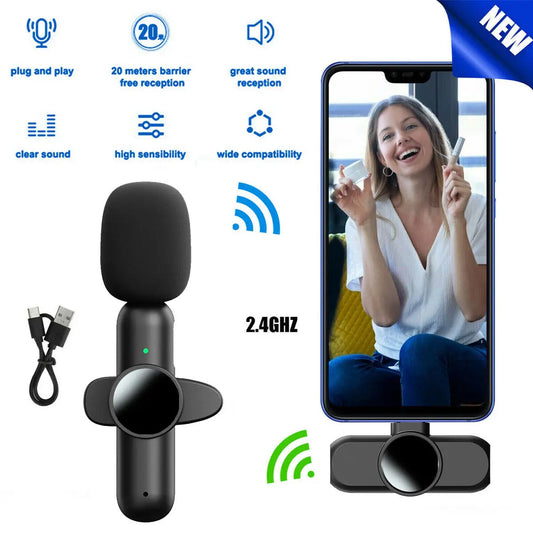 Mini Wireless Lavalier Microphone for Android – Compact, Clip-On Mic for Audio & Video Recording