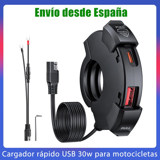 QC3.0 Motorcycle USB Charger 30W – Waterproof Fast Charger with Handlebar Mount for Bike, Smartphone & Digital Camera
