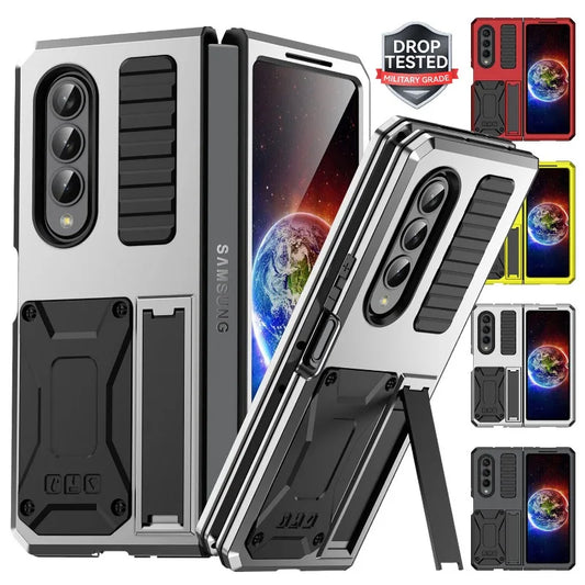 Heavy Duty Armor Metal Aluminum Case – Shockproof Military Stand Cover with Screen Protector for Samsung Z Fold 4