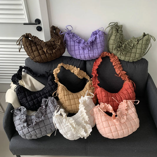 Quilted Bubble Cloud Crossbody Bag – Solid Color Padded Shoulder Purse with Adjustable Strap