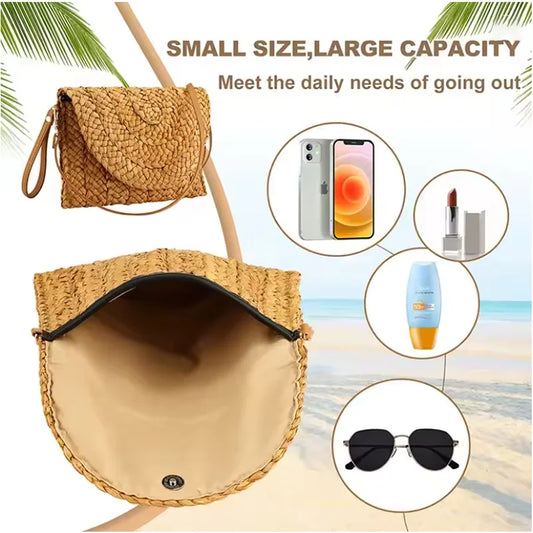 Women’s Straw Woven Shoulder & Crossbody Bag – Large-Capacity Summer Tote & Beach Purse