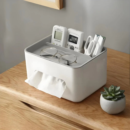 Multifunctional Tissue Box & Remote Control Storage Organizer – Desk & Home Sundries Holder