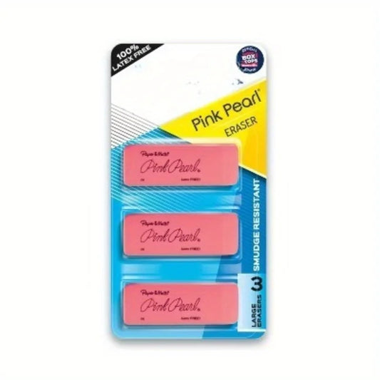 Pink Pearl Pencil Erasers – 3-Pack Clean-Erase Rubber Erasers for Smooth, Smudge-Free Results