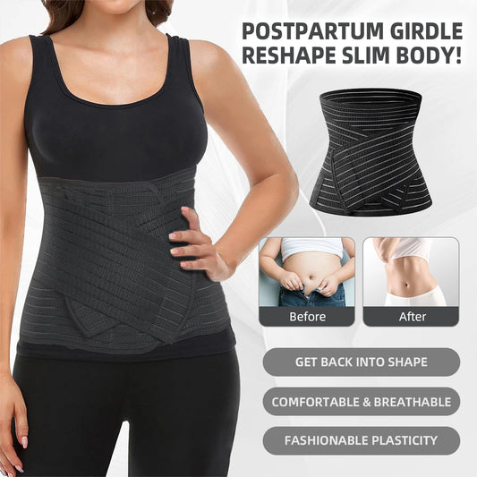 Bamboo Fiber Postpartum Belly Wrap – Adjustable Waist Cincher Girdle Band, Tummy Control Corset & Postnatal Shapewear