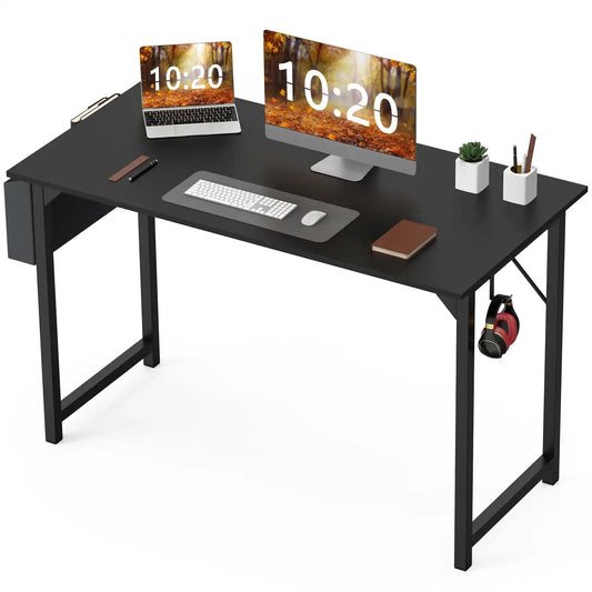 1- Product Title: Sleek Compact Computer Desk with Side Storage Bag & Headphone Hook