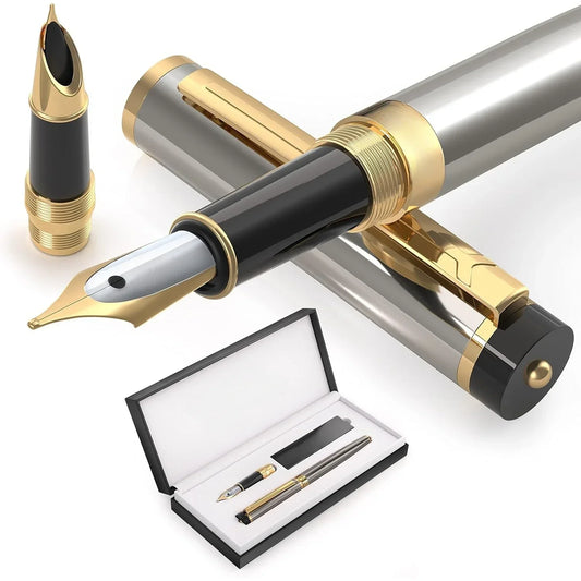 Premium Pens Set – Medium & Fine Nib with Case, 6 Ink Cartridges & Converter