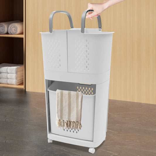 Movable Freestanding 2-Layer Laundry Basket – Detachable Dirty Clothes Storage with Wheels for Laundry Room & Balcony