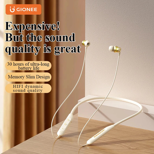 Gionee 5.3 Wireless Bluetooth Neckband Headset – Sport Neck-Hanging Earbuds with HiFi Sound, Mic & Waterproof Design