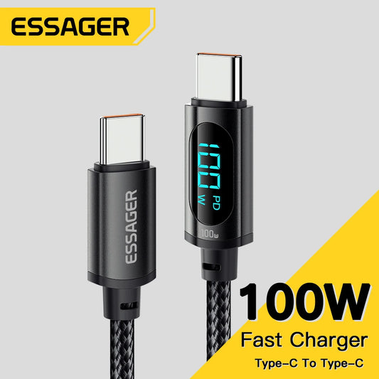 Essager LED USB-C to USB-C Cable – 100W PD & QC3.0 Fast Charging Display Cable for MacBook, Xiaomi, Samsung & Laptops