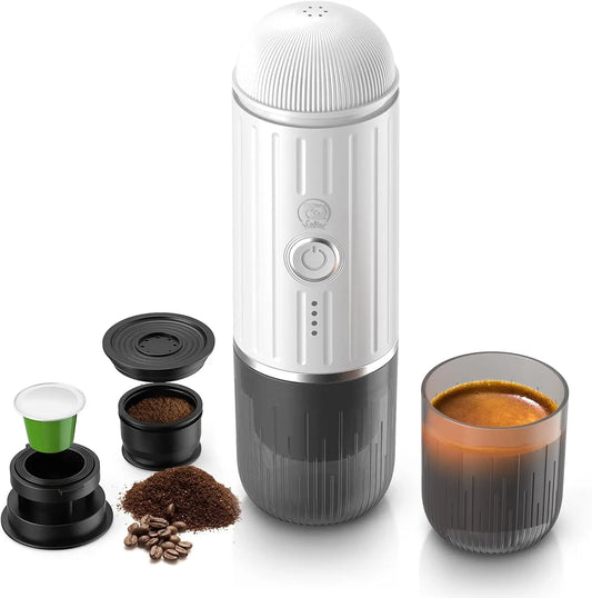 Rich Crema Portable Electric Espresso Maker – Self-Heating, 2-in-1 Extraction System for Travel, Car & Hiking