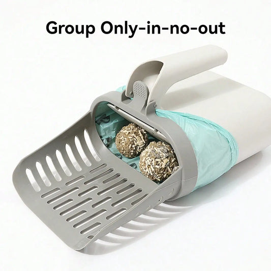 Extra-Large Cat Litter Scoop with Detachable Baffle, Built-In Garbage Bag Storage & Ergonomic Handle