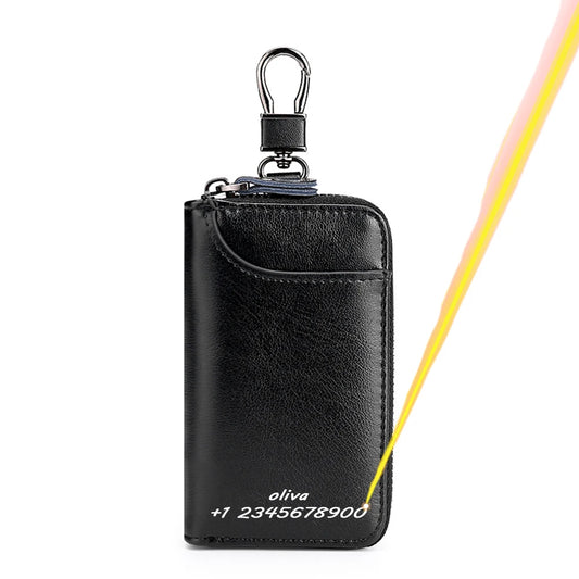 Personalized Leather Keychain Holder – Custom Name & Phone Number Car Key Case and Multifunction Pouch