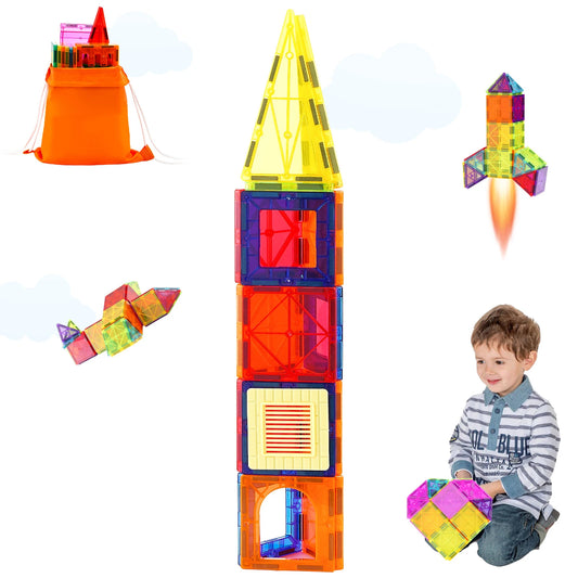 Succebuy 55Pcs Magnetic Building Blocks – Montessori Construction Set with Magnet Tiles, Educational STEM Toy for Kids’ Gifts