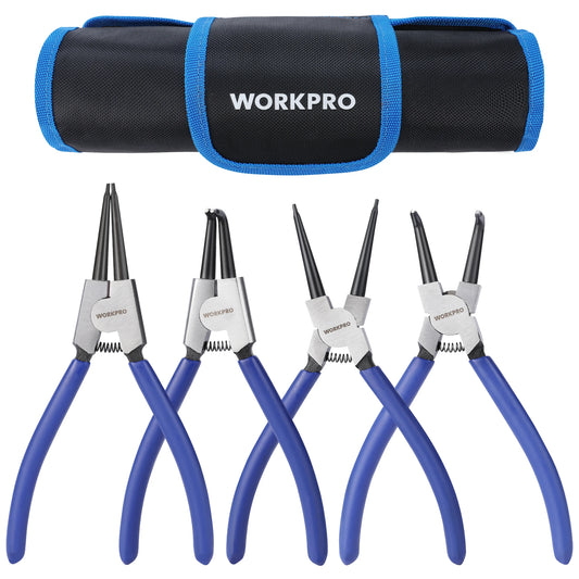 WORKPRO 4-Piece Snap Ring Pliers Set – 7" Internal & External Circlip Kit with Straight & Bent Jaw