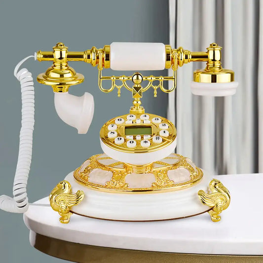 White & Gold Luxury Retro Antique Telephone – Vintage Phone Decoration for Home, Hotel, Museum Decor