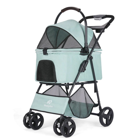 Wedyvko Luxury Detachable Pet Stroller & Rolling Carrier – Four-Wheeled Universal Dog Cart with Cup Holder and Travel Bag