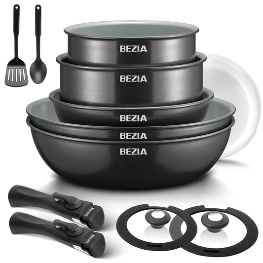 “13-Piece Induction Cookware Set – Nonstick Ceramic Coated Pots & Pans with Detachable Handles for Healthy Cooking”