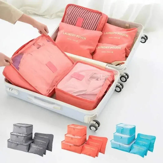 6-Piece Travel Storage Bag Set – Waterproof Large-Capacity Luggage Clothes & Underwear Organizer (Pink/Blue/Grey)