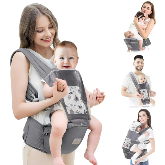 All-Position Baby Carrier with Hood – Ergonomic Hip Seat Carrier for Newborns to Toddlers, All Seasons Use