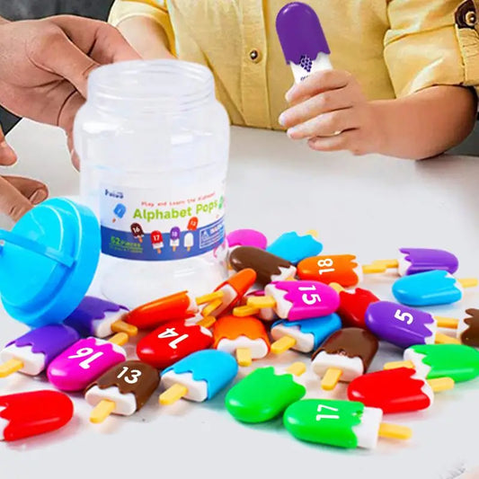 Number & Letter Matching Ice Cream Toy – Cute Digital Recognition Popsicle Game, Preschool Educational Learning Gift for Kids