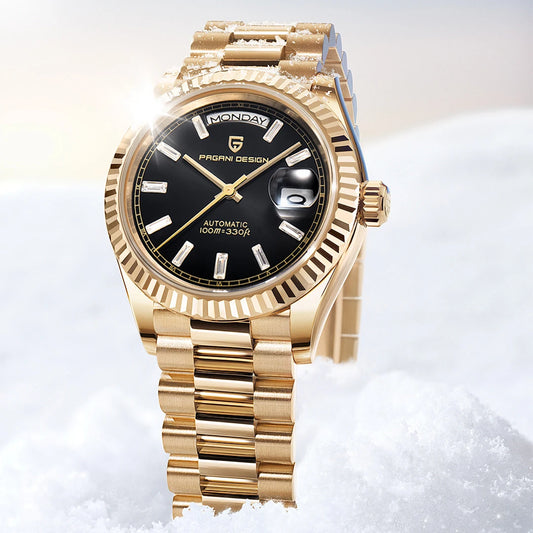 “Pagani Design DD36 Gold Black Automatic Mechanical Watch for Men – 2025 Luxury Sapphire Glass Wristwatch”