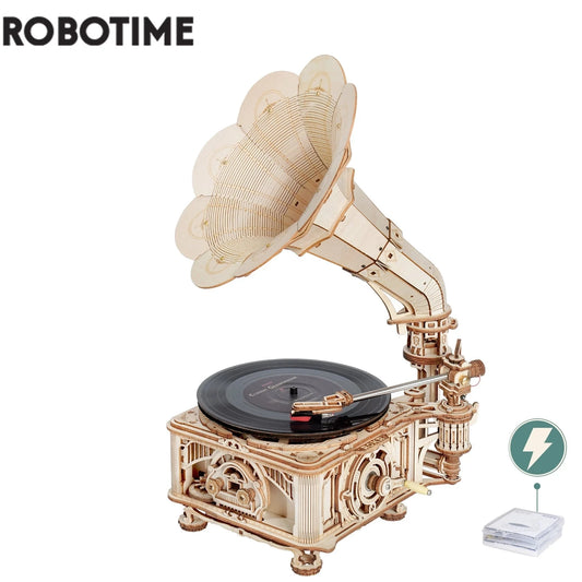 “Robotime Hand-Crank Classic Gramophone – 424PCS 3D Wooden Puzzle Music Model Kit for Adults & Kids”