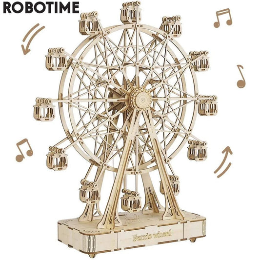 “Robotime Rolife 232PCS 3D Wooden Ferris Wheel Model Kit – DIY Rotatable Assembly Puzzle Toy & Gift for Kids & Adults”