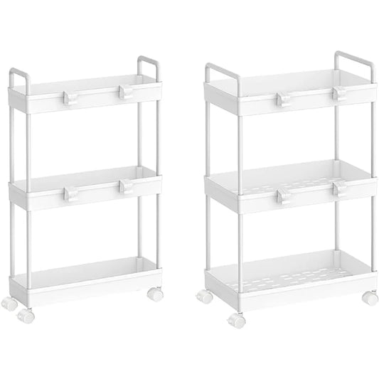 2-Pack 3-Tier Slim Storage Cart – Utility/Rolling Organiser for Bathroom, Laundry or Kitchen