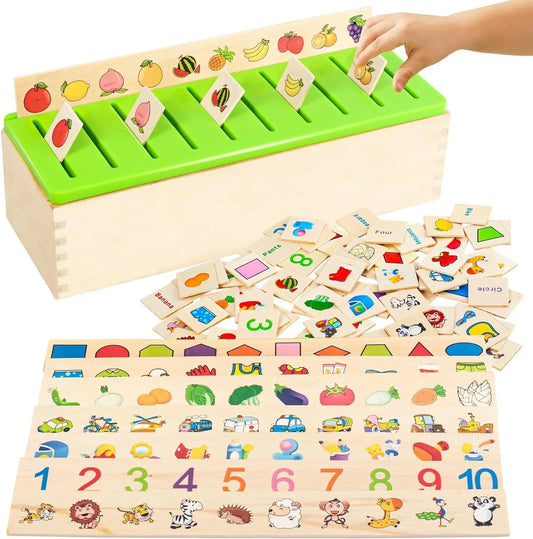 Wooden Montessori Sorting Toy – Educational Early Learning Box for Object Categories & Picture Matching, Preschool & Kindergarten Activity Set
